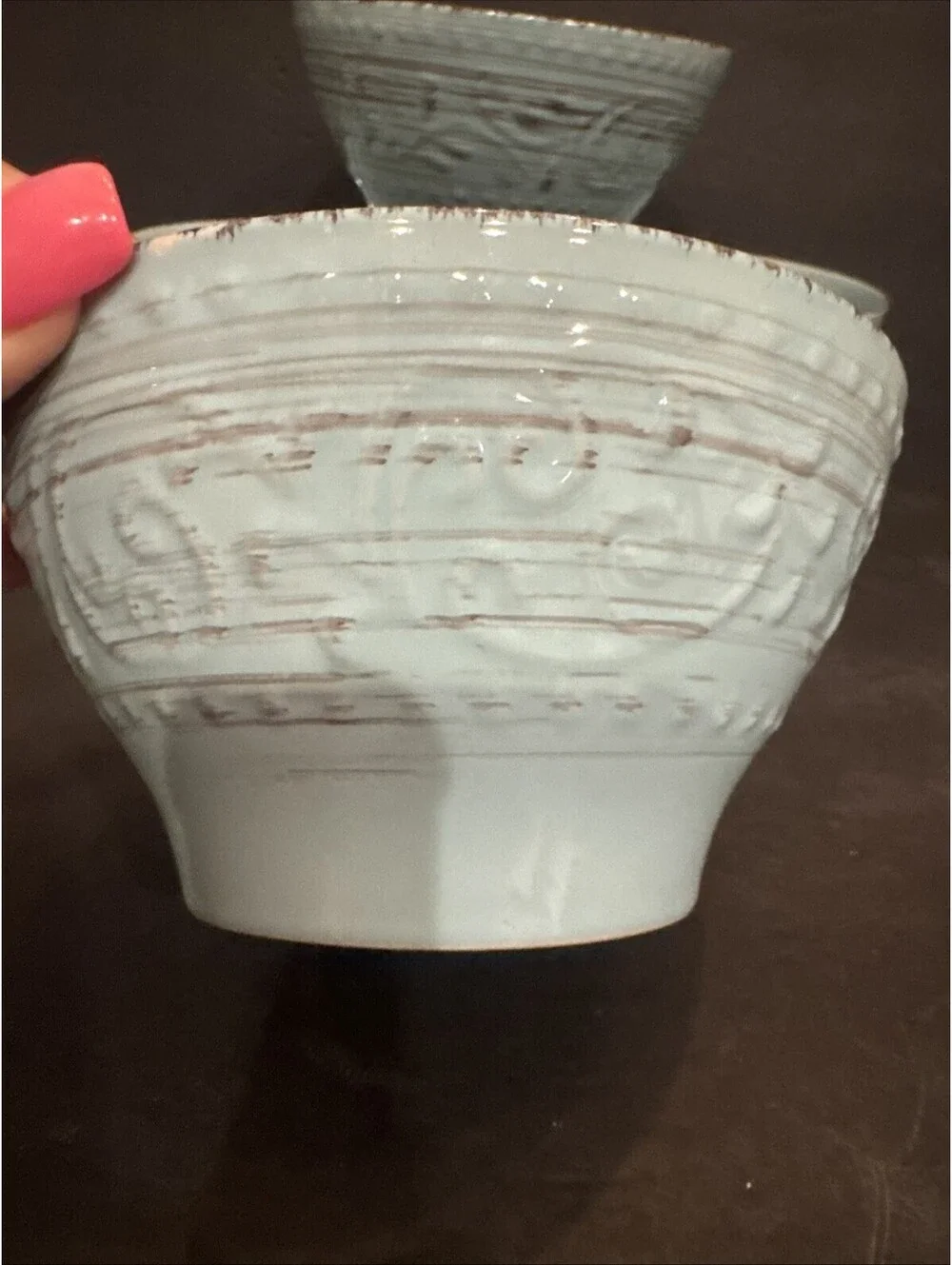 Elama Stoneware Malibu Waves Turquoise Set Of 4  Soup Cereal Bowls 6.75” W By 3”